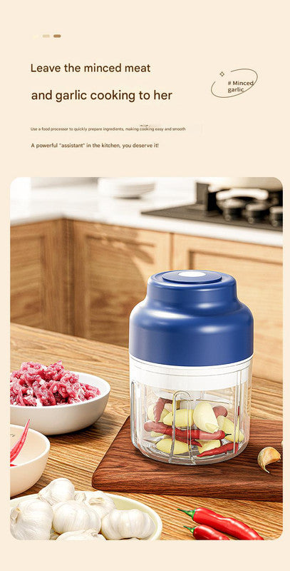 Powerful Mini Electric Food Chopper - USB Rechargeable Cordless Garlic & Meat Mincer(purple 250ml + 4-blade knife) Tristar Online