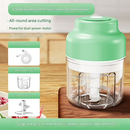 Powerful Mini Electric Food Chopper - USB Rechargeable Cordless Garlic & Meat Mincer(green 320ml + 6-blade knife) Tristar Online