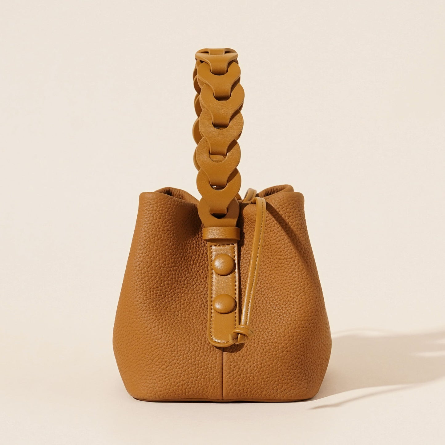 Genuine Leather Mini Bucket Bag with Braided Handle - Chic Drawstring Crossbody Purse(white) Tristar Online