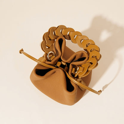 Genuine Leather Mini Bucket Bag with Braided Handle - Chic Drawstring Crossbody Purse(white) Tristar Online