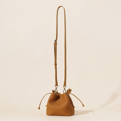 Genuine Leather Mini Bucket Bag with Braided Handle - Chic Drawstring Crossbody Purse(white) Tristar Online