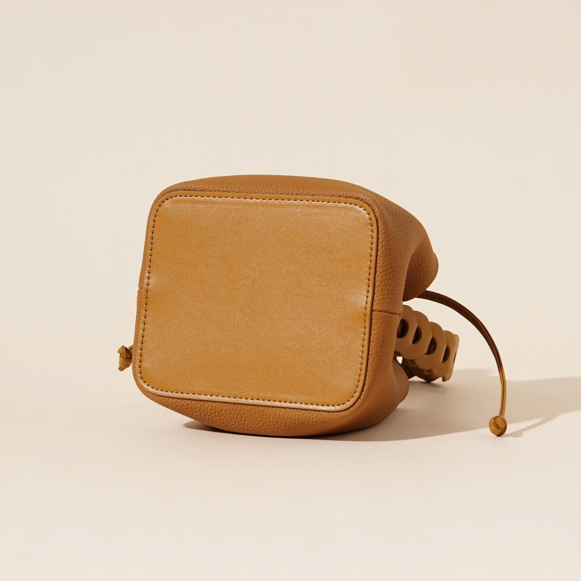 Genuine Leather Mini Bucket Bag with Braided Handle - Chic Drawstring Crossbody Purse(Biscuit) Tristar Online