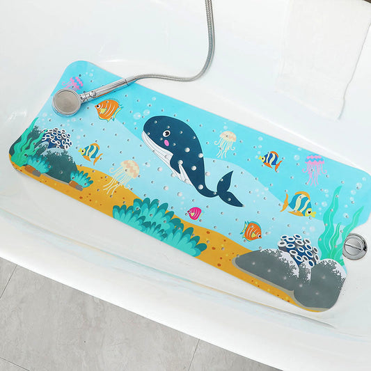 Non-Slip PVC Bath & Shower Mat with Suction Cups and Drainage Holes - Cartoon Ocean Theme(Black Whale) Tristar Online