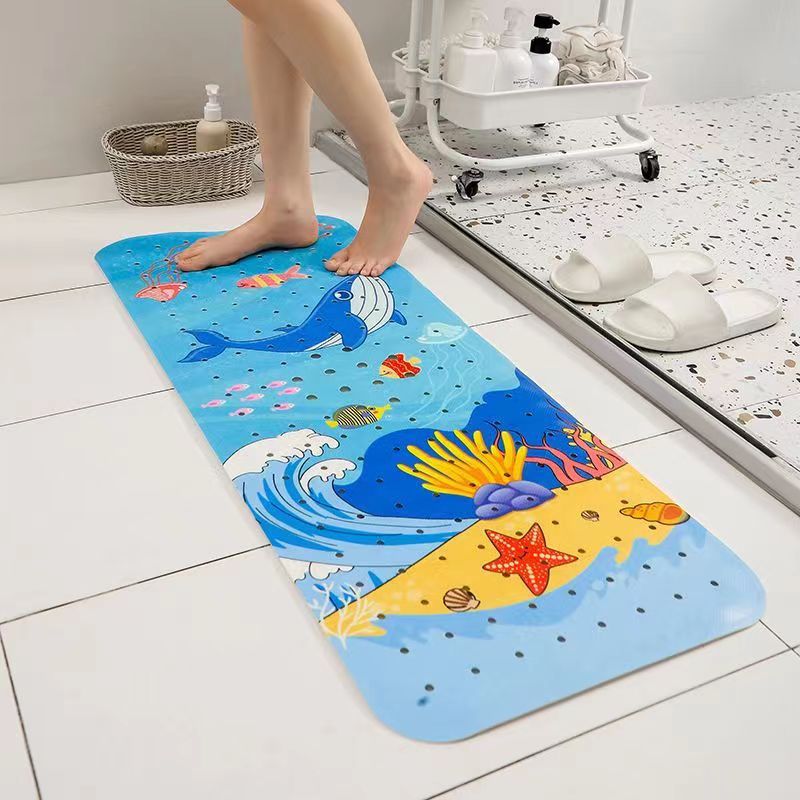 Non-Slip PVC Bath & Shower Mat with Suction Cups and Drainage Holes - Cartoon Ocean Theme(Blue Whale) Tristar Online