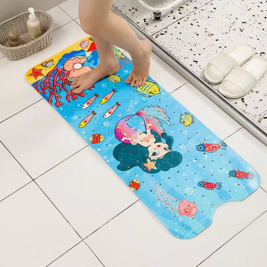 Non-Slip PVC Bath & Shower Mat with Suction Cups and Drainage Holes - Cartoon Ocean Theme(Dark-haired Mermaid) Tristar Online