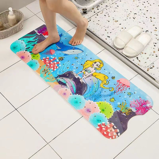 Non-Slip PVC Bath & Shower Mat with Suction Cups and Drainage Holes - Cartoon Ocean Theme(Blonde Mermaid) Tristar Online