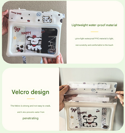 2 Pcs Cartoon Dog Pattern On White Background Cute Floating Waterproof Pouch - Touch-Sensitive Screen & Adjustable Strap Tristar Online