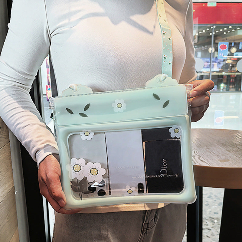 2 Pcs White Flower Pattern On Light Green background Cute Floating Waterproof Pouch - Touch-Sensitive Screen & Adjustable Strap Tristar Online