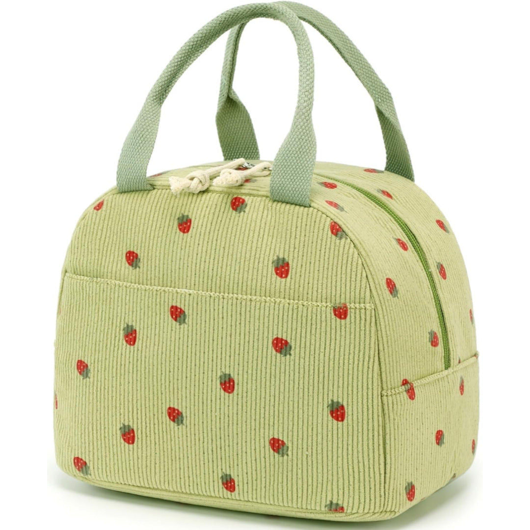 Green Strawberry Pattern Corduroy Lunch Bag - Insulated Thermal Cooler Tote for School Work and Picnics Tristar Online