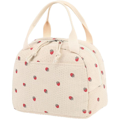 Pink Strawberry Pattern Corduroy Lunch Bag - Insulated Thermal Cooler Tote for School Work and Picnics Tristar Online