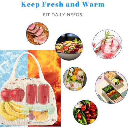 Pink Strawberry Pattern Corduroy Lunch Bag - Insulated Thermal Cooler Tote for School Work and Picnics Tristar Online