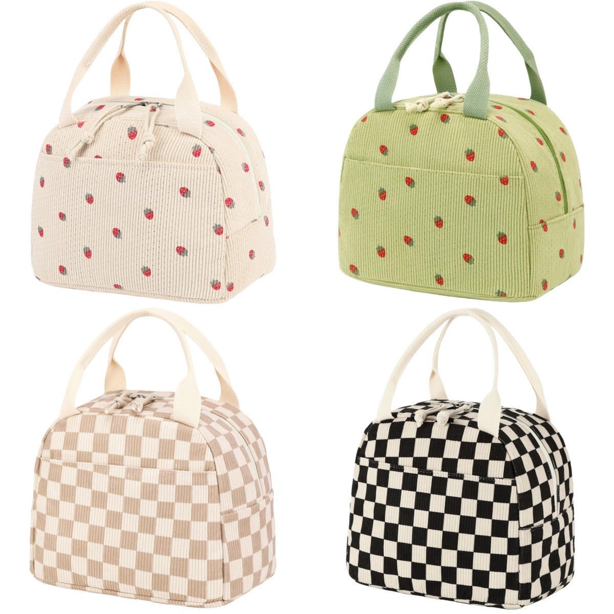 Beige Checkered Pattern Corduroy Lunch Bag - Insulated Thermal Cooler Tote for School Work and Picnics Tristar Online