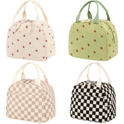 Beige Checkered Pattern Corduroy Lunch Bag - Insulated Thermal Cooler Tote for School Work and Picnics Tristar Online