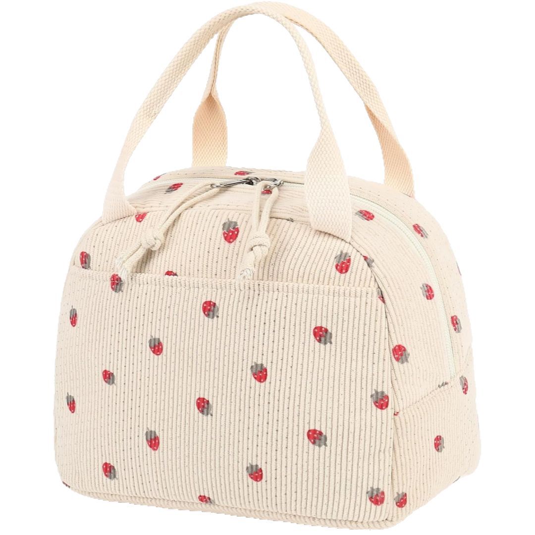 Beige Checkered Pattern Corduroy Lunch Bag - Insulated Thermal Cooler Tote for School Work and Picnics Tristar Online