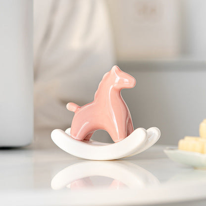 Pink Modern Ceramic Rocking Horse Ornament - Cute Porcelain Figurine for Desk & Shelf Decor Tristar Online