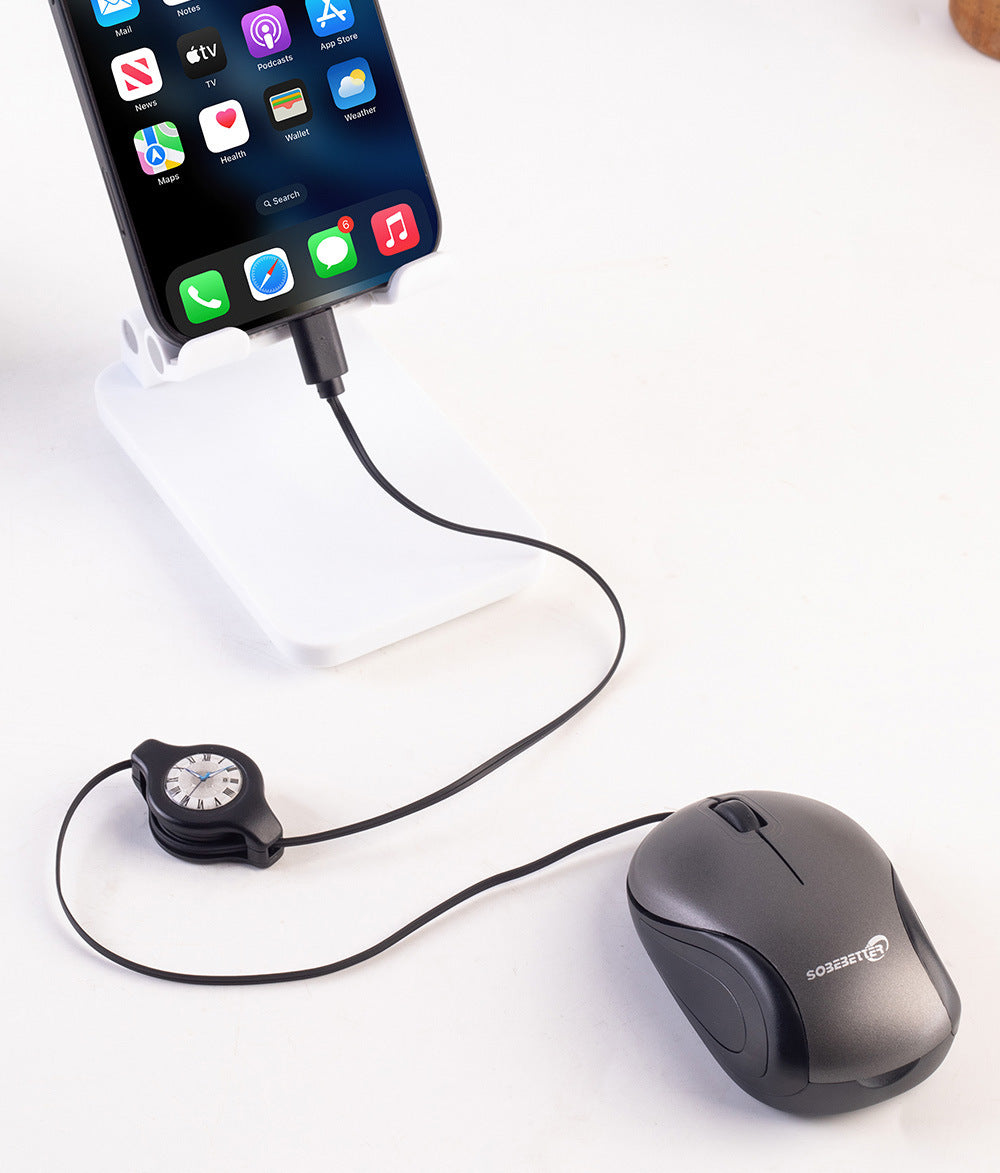 Blue and Black Portable Mini USB-C Mouse with Retractable Cable - Silent Click Travel Mouse for Laptop, MacBook, Tablet Tristar Online