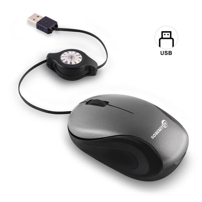 Grey and Black Portable Mini USB Mouse with Retractable Cable - Compact Travel Mouse for PC and Laptop Tristar Online