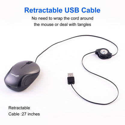 Grey and Black Portable Mini USB Mouse with Retractable Cable - Compact Travel Mouse for PC and Laptop Tristar Online
