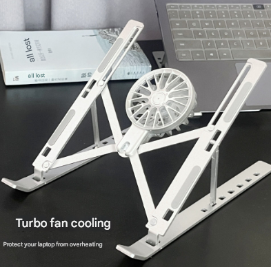 Silver Adjustable Aluminum Laptop Stand with Detachable Cooling Fan - Portable Ergonomic Riser for Desk Tristar Online