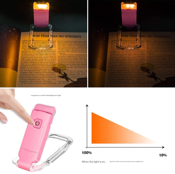 2 Pcs White USB Rechargeable Clip-on LED Book Light - 3 Color Modes & Dimmable Brightness for Eye-Caring Reading Tristar Online