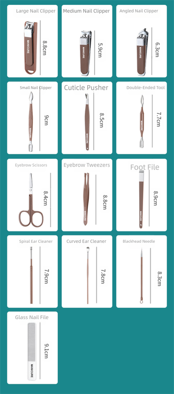 Brown Premium 13-in-1 Manicure & Grooming Kit - Professional Carbon Steel Pedicure Set with Dual-Drawer Case & Mirror Tristar Online