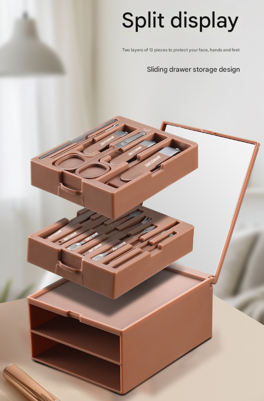 Green Premium 13-in-1 Manicure & Grooming Kit - Professional Carbon Steel Pedicure Set with Dual-Drawer Case & Mirror Tristar Online