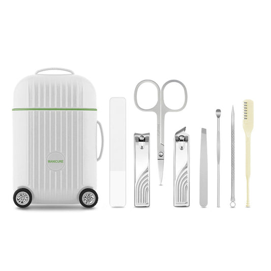 White Mini Suitcase Manicure Set - 8-Piece Portable Grooming & Nail Care Travel Kit Tristar Online