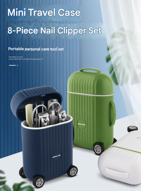 Dark Blue Mini Suitcase Manicure Set - 8-Piece Portable Grooming & Nail Care Travel Kit Tristar Online