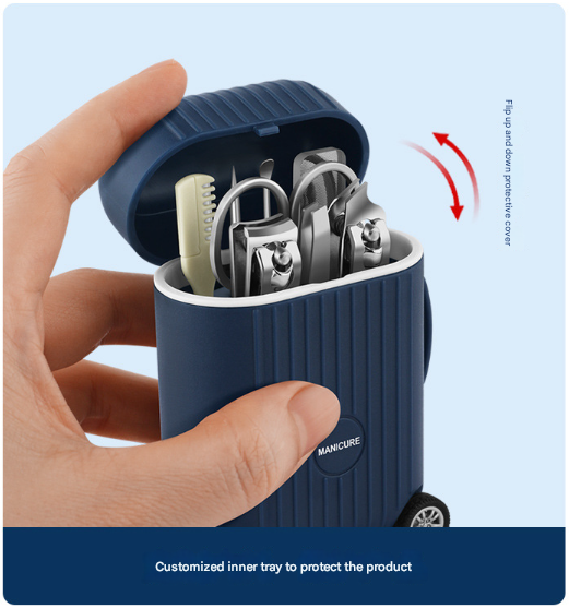 Dark Blue Mini Suitcase Manicure Set - 8-Piece Portable Grooming & Nail Care Travel Kit Tristar Online