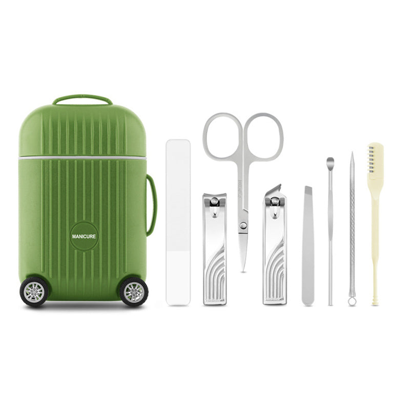 Green Mini Suitcase Manicure Set - 8-Piece Portable Grooming & Nail Care Travel Kit Tristar Online