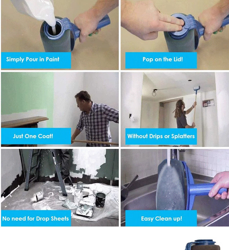 Dark Blue and Grey Pro Refillable Paint Roller Set with Extension Pole - No-Drip Easy Fill Wall Painting Tool Kit Tristar Online