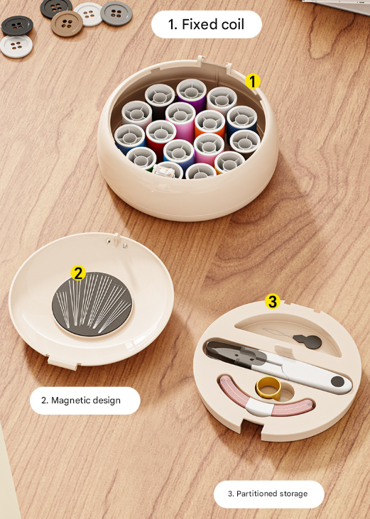 White Modern Compact Sewing Kit Organizer - All-in-One with Magnetic Needle Case Tristar Online