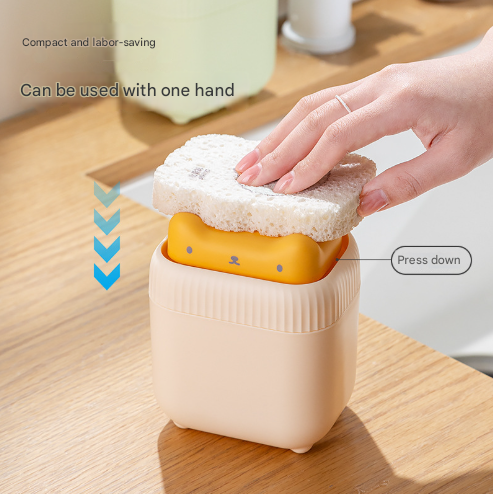 2 Pcs Yellow Cute Cat Press-to-Dispense Soap Pump & Sponge Caddy for Kitchen Sink Tristar Online