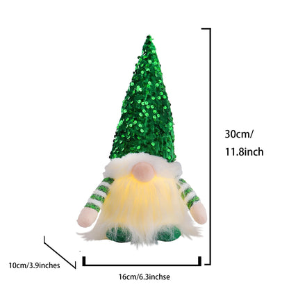 2 Pcs Green Charming Light-Up Christmas Gnome - Festive Nordic Plush Holiday Decoration Tristar Online