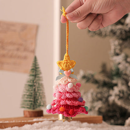 2 Pcs Style A Yellow and Pink Handmade Crochet Christmas Tree Ornament - Festive Hanging Decoration with Jingle Bell Tristar Online