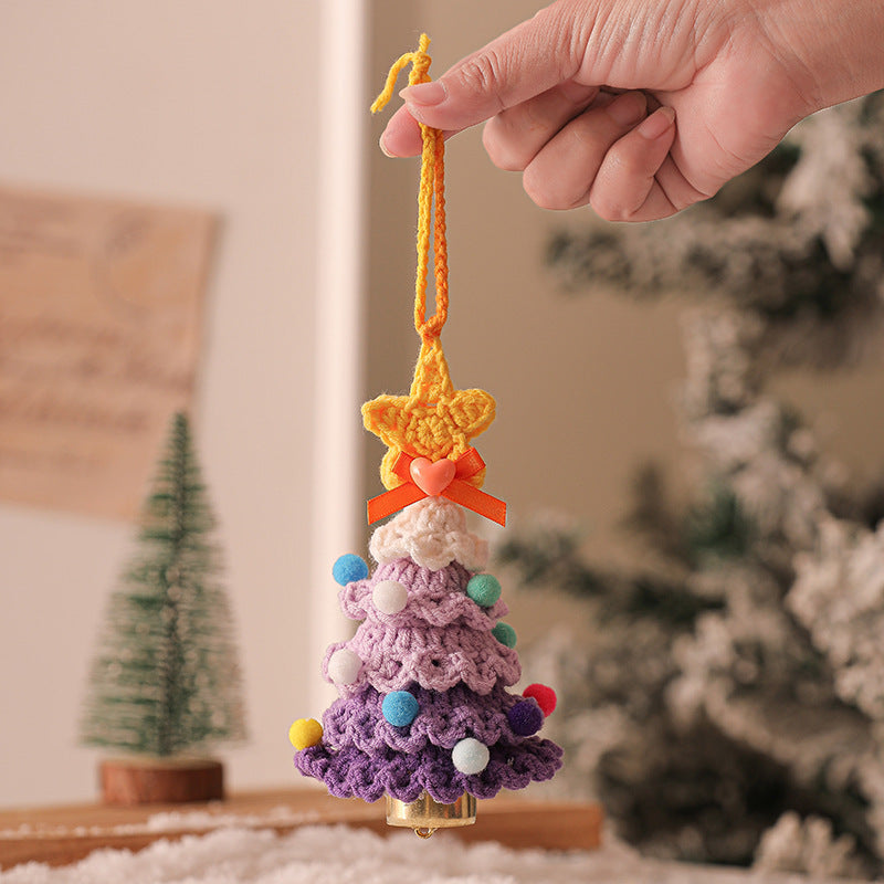 2 Pcs Style B Yellow and Purple Handmade Crochet Christmas Tree Ornament - Festive Hanging Decoration with Jingle Bell Tristar Online