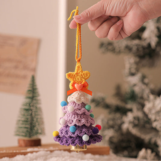 2 Pcs Style B Yellow and Purple Handmade Crochet Christmas Tree Ornament - Festive Hanging Decoration with Jingle Bell Tristar Online