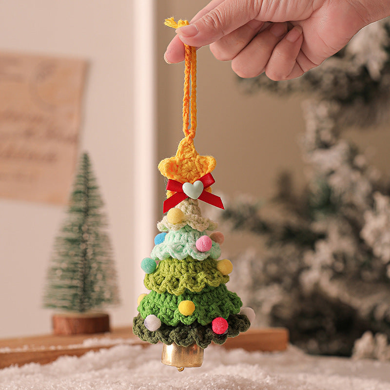 2 Pcs Style C Yellow and Green Handmade Crochet Christmas Tree Ornament - Festive Hanging Decoration with Jingle Bell Tristar Online