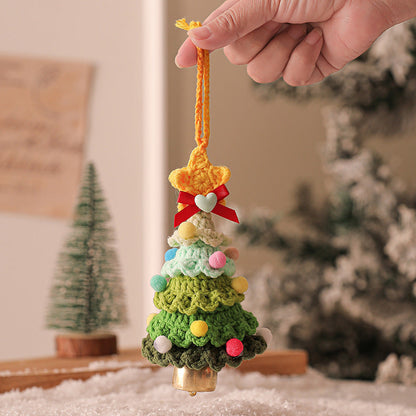 2 Pcs Style C Yellow and Green Handmade Crochet Christmas Tree Ornament - Festive Hanging Decoration with Jingle Bell Tristar Online