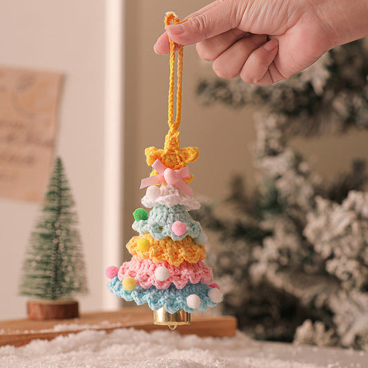 2 Pcs Style D Colorful Handmade Crochet Christmas Tree Ornament - Festive Hanging Decoration with Jingle Bell Tristar Online