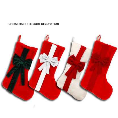 2 Pcs Red Stitching Green Bow Luxurious Velvet Christmas Stocking with Elegant Bow - Large 45cm Holiday Mantel Decoration Tristar Online