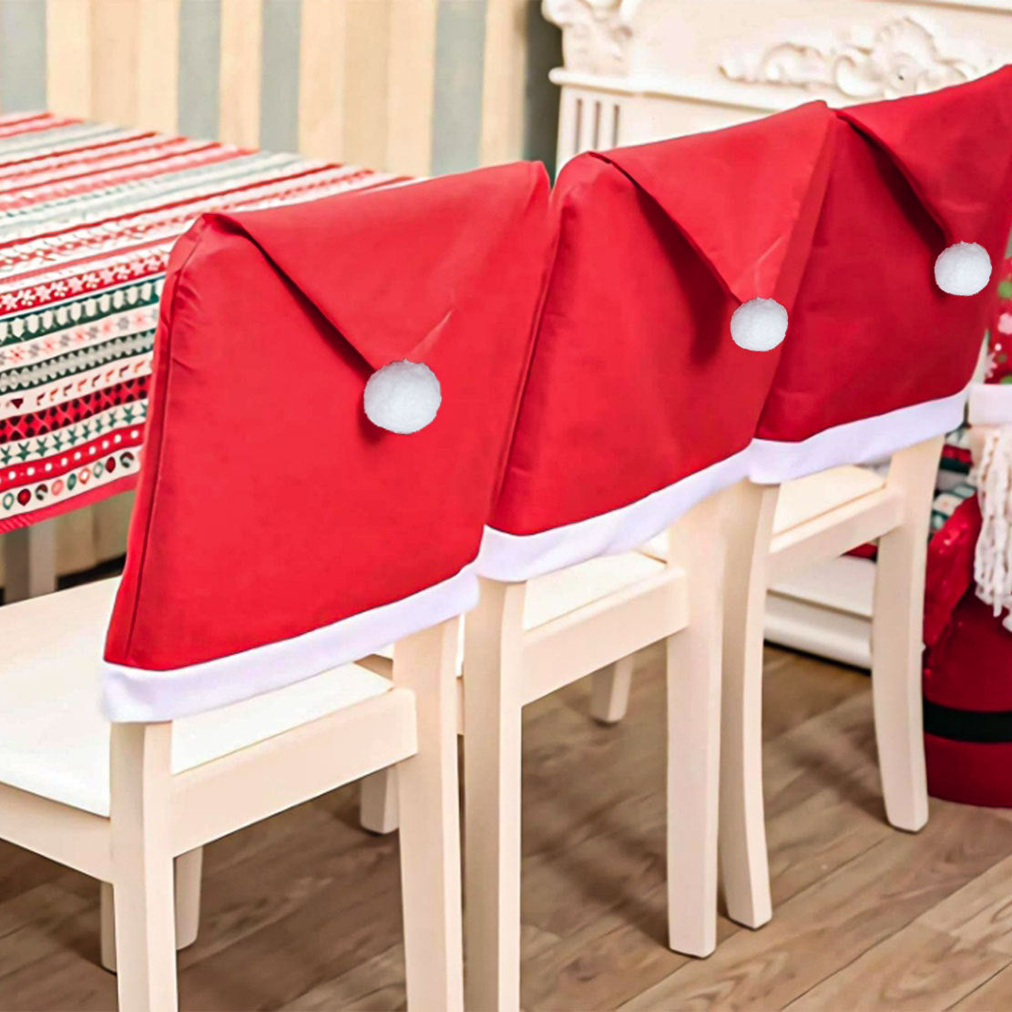 Red Festive Santa Hat Dining Chair Covers - Set of 8 for Holiday Party Decoration Tristar Online