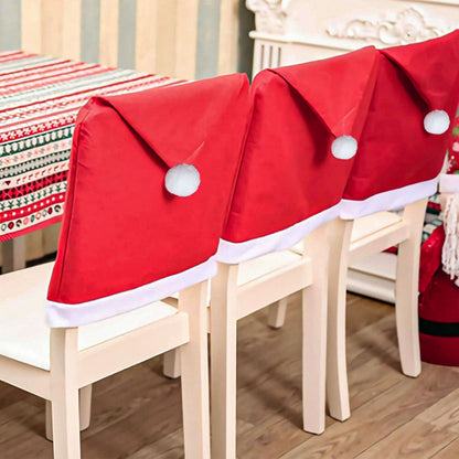 Red Festive Santa Hat Dining Chair Covers - Set of 8 for Holiday Party Decoration Tristar Online