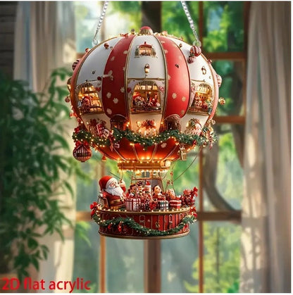 Red Whimsical Santa's Hot Air Balloon Ornament - 2D Flat Acrylic Hanging Decoration for Wall & Tree Tristar Online