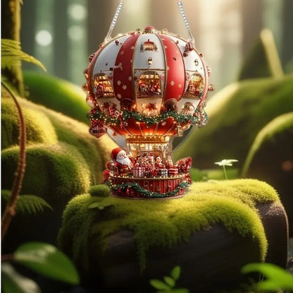 Red Whimsical Santa's Hot Air Balloon Ornament - 2D Flat Acrylic Hanging Decoration for Wall & Tree Tristar Online