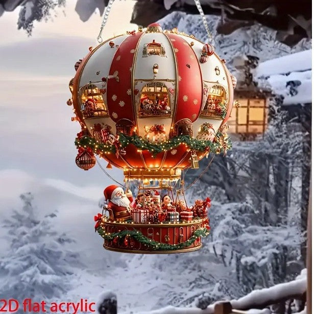 Red Whimsical Santa's Hot Air Balloon Ornament - 2D Flat Acrylic Hanging Decoration for Wall & Tree Tristar Online