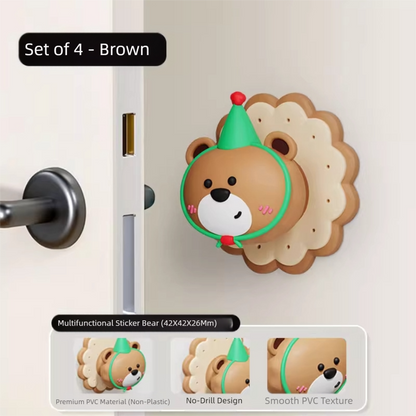 4 Pcs Brown Adorable Bear Wall Protector - Multi-Use Self-Adhesive Door Stopper Bumper Tristar Online