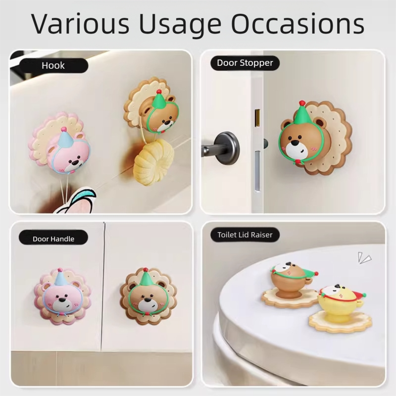 4 Pcs Brown Adorable Bear Wall Protector - Multi-Use Self-Adhesive Door Stopper Bumper Tristar Online