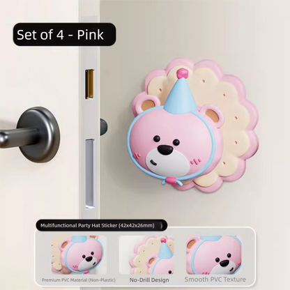 4 Pcs Pink Adorable Bear Wall Protector - Multi-Use Self-Adhesive Door Stopper Bumper Tristar Online