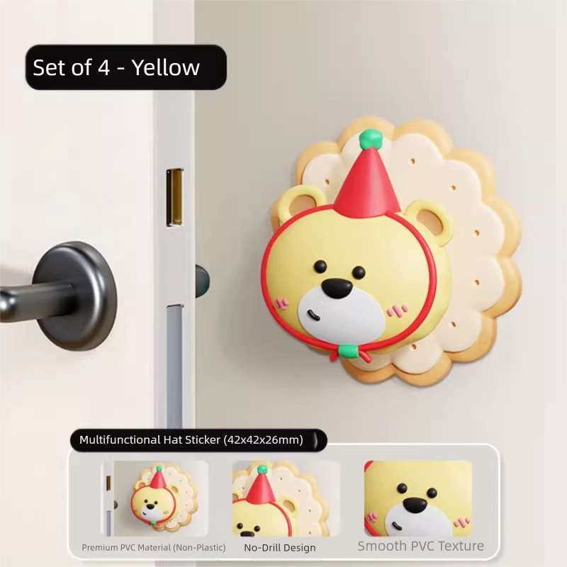 4 Pcs Yellow Adorable Bear Wall Protector - Multi-Use Self-Adhesive Door Stopper Bumper Tristar Online